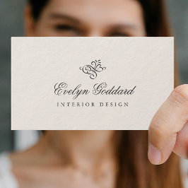 Elegant Calligraphy Script Thick Luxury Ecru Grått Visitkort