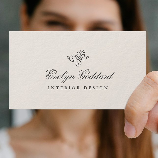 Elegant Calligraphy Script Thick Luxury Ecru Grått Visitkort (Skapare uppladdad)