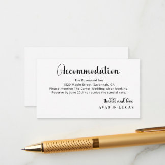 Elegant Calligraphy Script Wedding Accommodations Tilläggskort