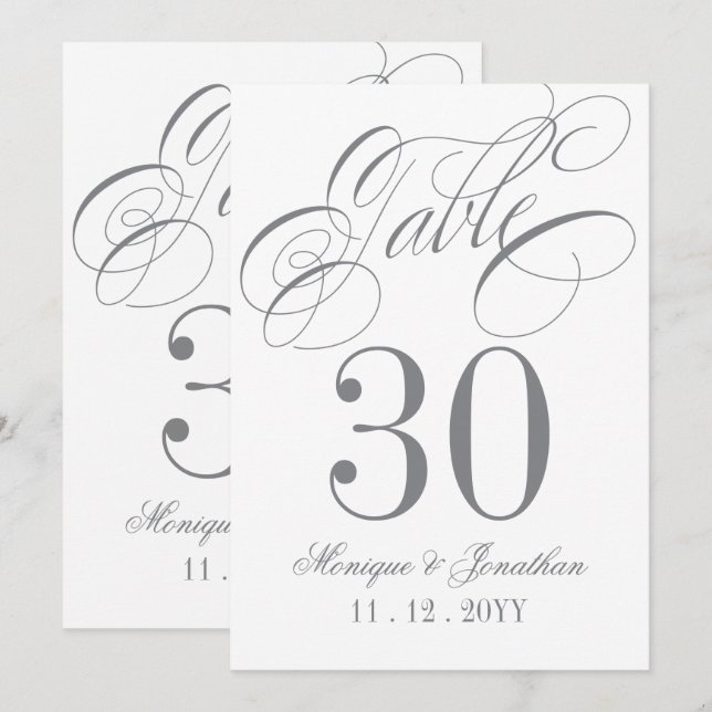 Elegant Calligraphy Silver Bordsnummer (Fram/baksida)