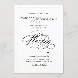 elegant calligraphy silver bröllopsinbjudan inbjudningar