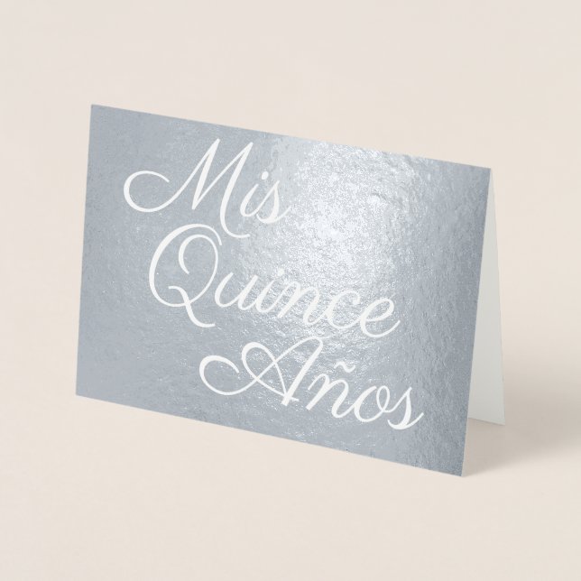 Elegant Calligraphy Silver Mis Quince Años Folierat Kort (Framsida)