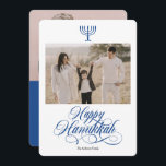 Elegant calligraphy simple Hanukkah-familjfoto H Julkort<br><div class="desc">Elegant calligraphy simple Hanukkah-familjens fotokort Helgdag</div>