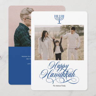 Elegant calligraphy simple Hanukkah-familjfoto H Julkort