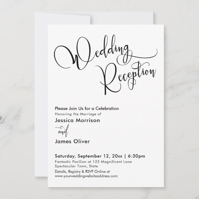 Elegant Calligraphy Simple Wedding Reception Inbjudningar (Framsida)