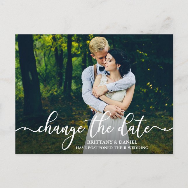 Elegant Calligraphy-skript ändrar datumfoto Vykort (Framsida)