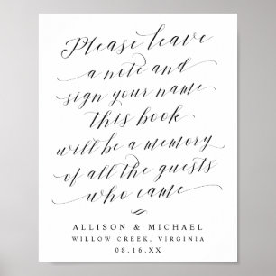 Elegant Calligraphy-skript Guest Bok Bröllop-tecke Poster