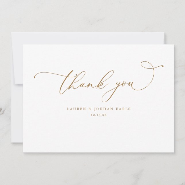 Elegant Calligraphy-skript Guld Bröllop Tack Kort (Framsida)
