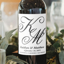 Elegant Calligraphy-skript Monogrammed Bröllop Vinflaska Etikett