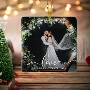 Elegant Calligraphy-skript par Photo Kärlek Julgransprydnad Keramik