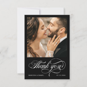 Elegant Calligraphy-skript Photo Bröllop Black Tack Kort