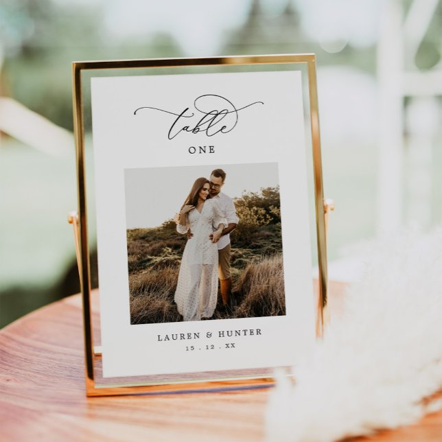 Elegant Calligraphy-skript Photo Bröllop Bordsnummer (Skapare uppladdad)