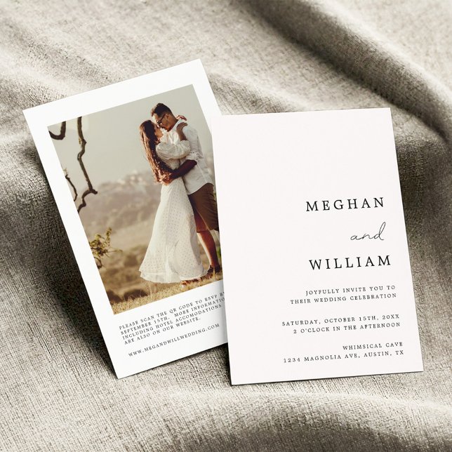 Elegant Calligraphy-skript QR-kod Bröllop Inbjudningar (Skapare uppladdad)