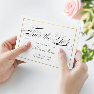 Elegant Calligraphy-skript Spara datum faux Guld Tilläggskort