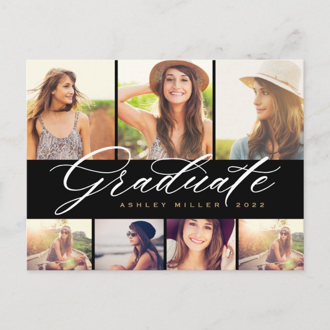 Elegant Calligraphy Student Photo Collage Party Inbjudan Vykort (Framsida)