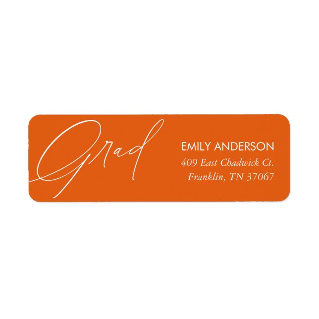 Elegant Calligraphy Studenten Orange Adress Returadress Etikett (Framsidan)