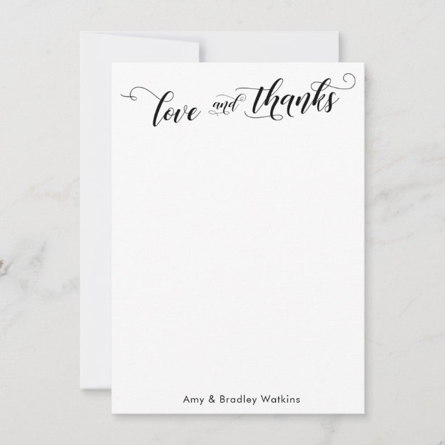 Elegant Calligraphy Tack Black on White Plain Kort (Framsida)