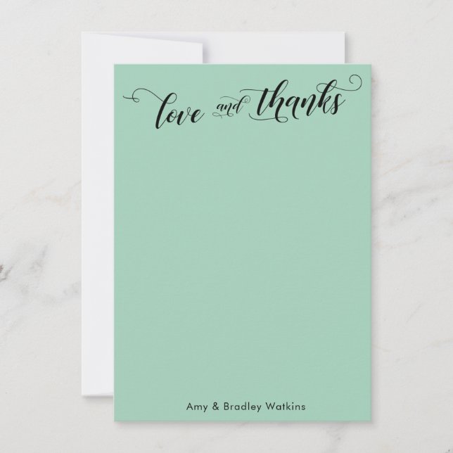 Elegant Calligraphy-Tack Ljust grönt Tack Kort (Framsida)