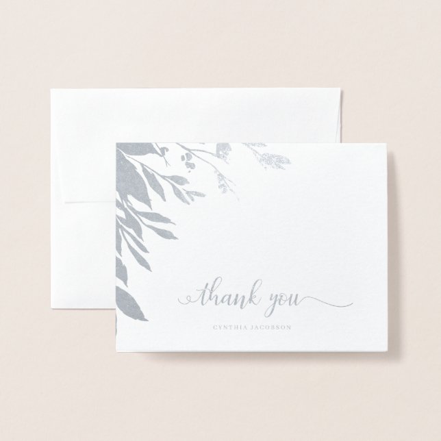 Elegant Calligraphy Tack Silver Foil Card Folierat Kort (Framsida med kuvert)