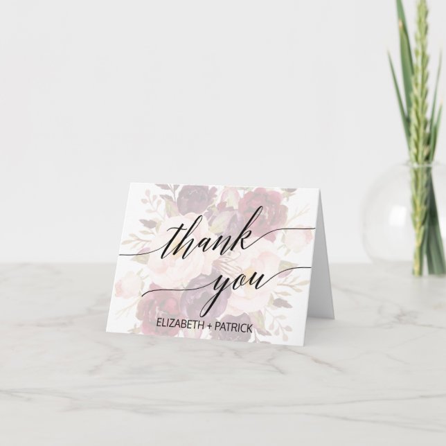 Elegant Calligraphy | Täckt Blommigt - tackkort (Framsida)