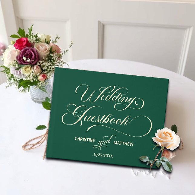 Elegant Calligraphy Teal Bröllop Gästböcker (Skapare uppladdad)