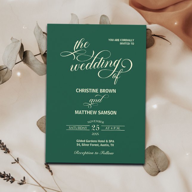 Elegant Calligraphy Teal Bröllop Inbjudningar (Skapare uppladdad)
