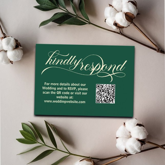 Elegant Calligraphy Teal Bröllop QR Code OSA kort (Skapare uppladdad)
