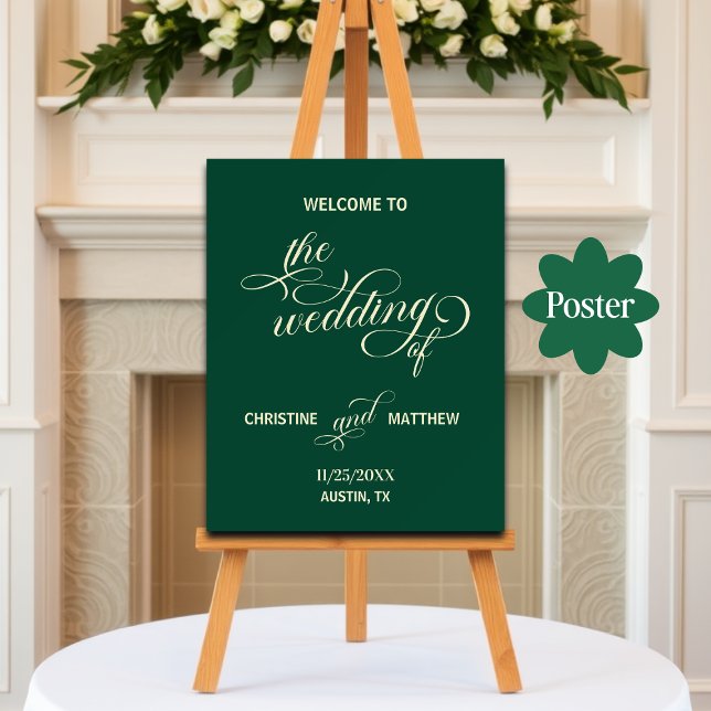 Elegant Calligraphy Teal Bröllop Välkommen Poster (Skapare uppladdad)