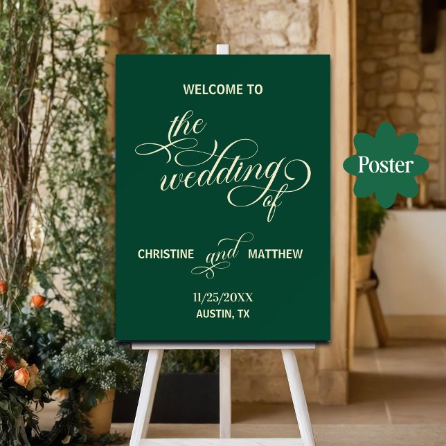 Elegant Calligraphy Teal Bröllop Välkommen Poster (Skapare uppladdad)