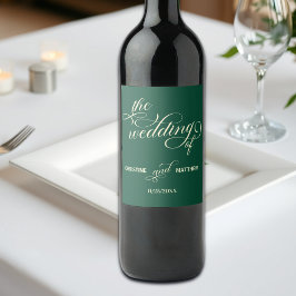 Elegant Calligraphy Teal Bröllop Vinflaska Etikett