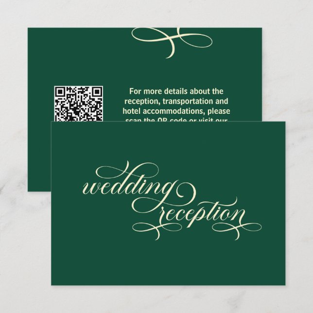 Elegant Calligraphy Teal Wedding Reception Tilläggskort (Fram/baksida)