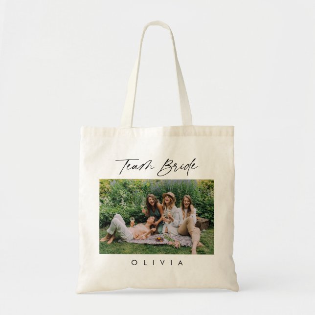 Elegant Calligraphy Team Bride Photo Bridesmaid Tygkasse (Framsidan)