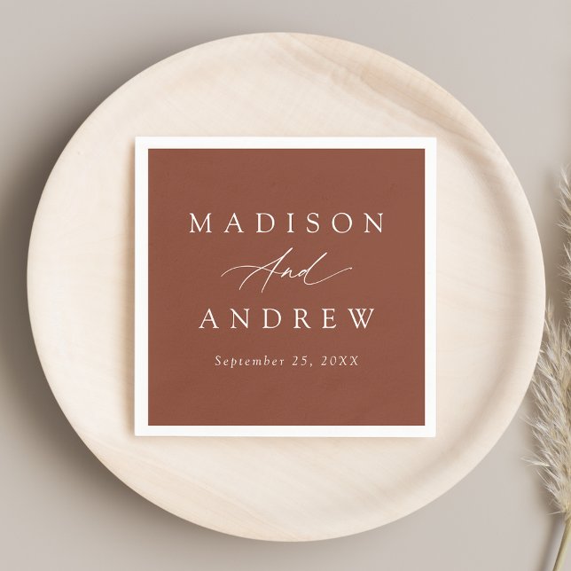 Elegant Calligraphy Terracotta Bröllop Pappersservett (Skapare uppladdad)