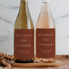 Elegant Calligraphy Terracotta Bröllop Vinflaska Etikett