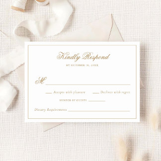 Elegant Calligraphy Traditional Guld Bröllop OSA Inbjudningar