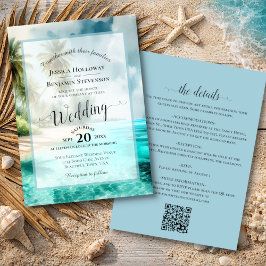 Elegant Calligraphy Tropical Beach QR Code Wedding Inbjudningar