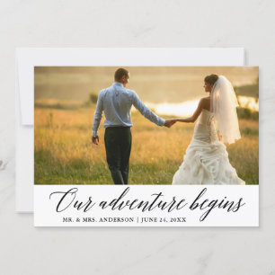 Elegant Calligraphy Vår Äventyr börjar Bröllop Tack Kort