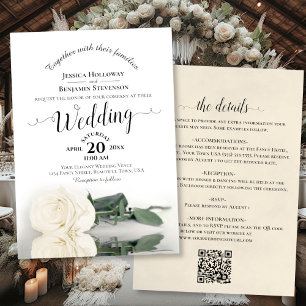 Elegant Calligraphy Vit ros QR Code Bröllop Inbjudningar
