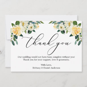Elegant Calligraphy Watercolor Gult White Blommigt Tack Kort