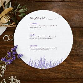 Elegant Calligraphy Watercolor Lavender Bröllop Meny