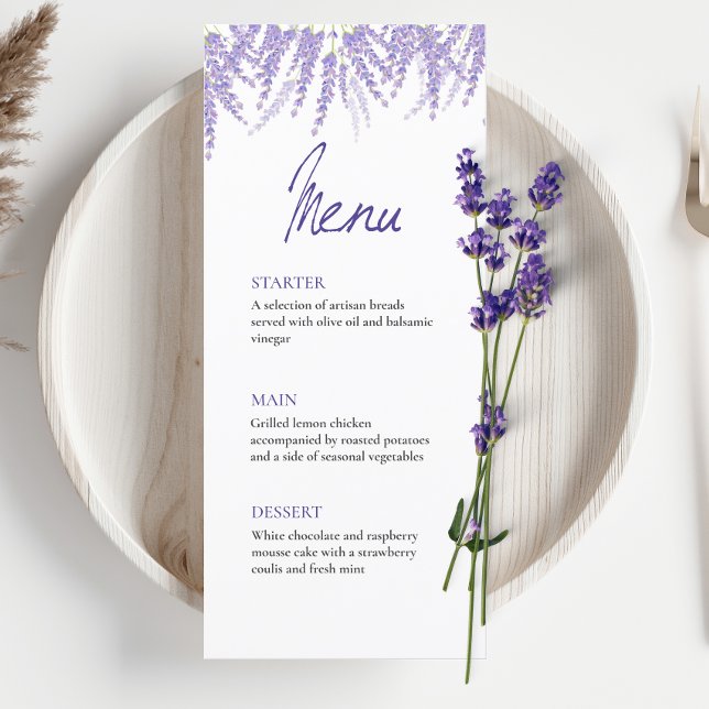 Elegant Calligraphy Watercolor Lavender Bröllop Meny (Skapare uppladdad)