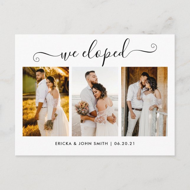 Elegant Calligraphy we Elope Photo Elopement Anno Meddelande Vykort (Framsida)