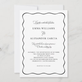 Elegant Calligraphy Wedding Black Wavy Border Inbjudningar