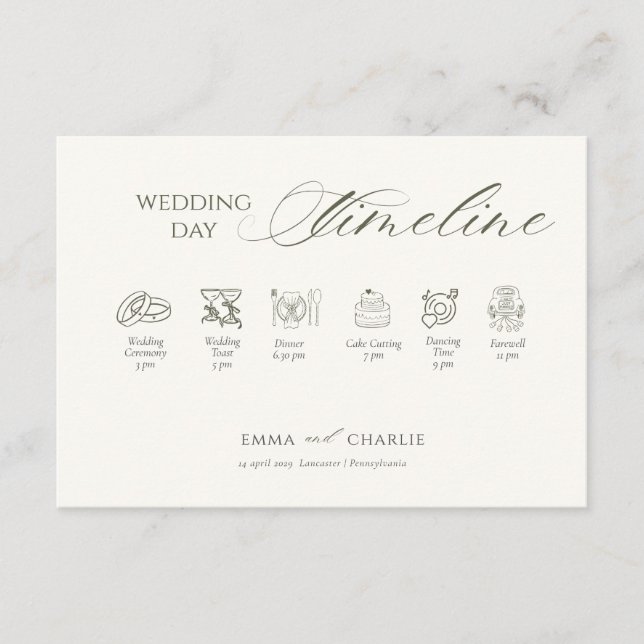 Elegant Calligraphy  Wedding Day Timeline Tilläggskort (Framsida)