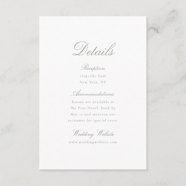 Elegant Calligraphy Wedding Details Card Tilläggskort (Framsida)