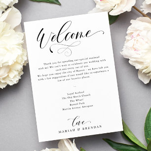Elegant Calligraphy Welcome Bröllop Itinerary Inbjudningar