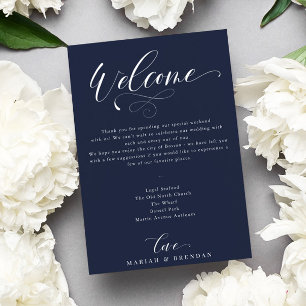 Elegant Calligraphy Welcome Bröllop Itinerary Inbjudningar