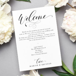 Elegant Calligraphy Welcome Bröllop Itinerary Inbjudningar