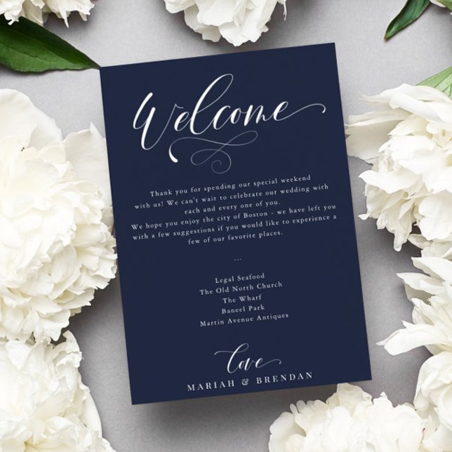 Elegant Calligraphy Welcome Bröllop Itinerary Inbjudningar (Skapare uppladdad)