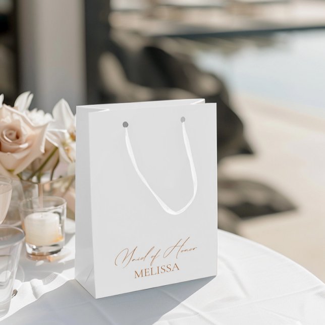 Elegant Calligraphy White Maid of honor Favoriter (Elegant Calligraphy White Maid of Honor Favors Medium Gift Bag)